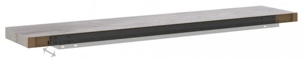 betonszürke MDF lebegő fali polc 120 x 23,5 x 3,8 cm
