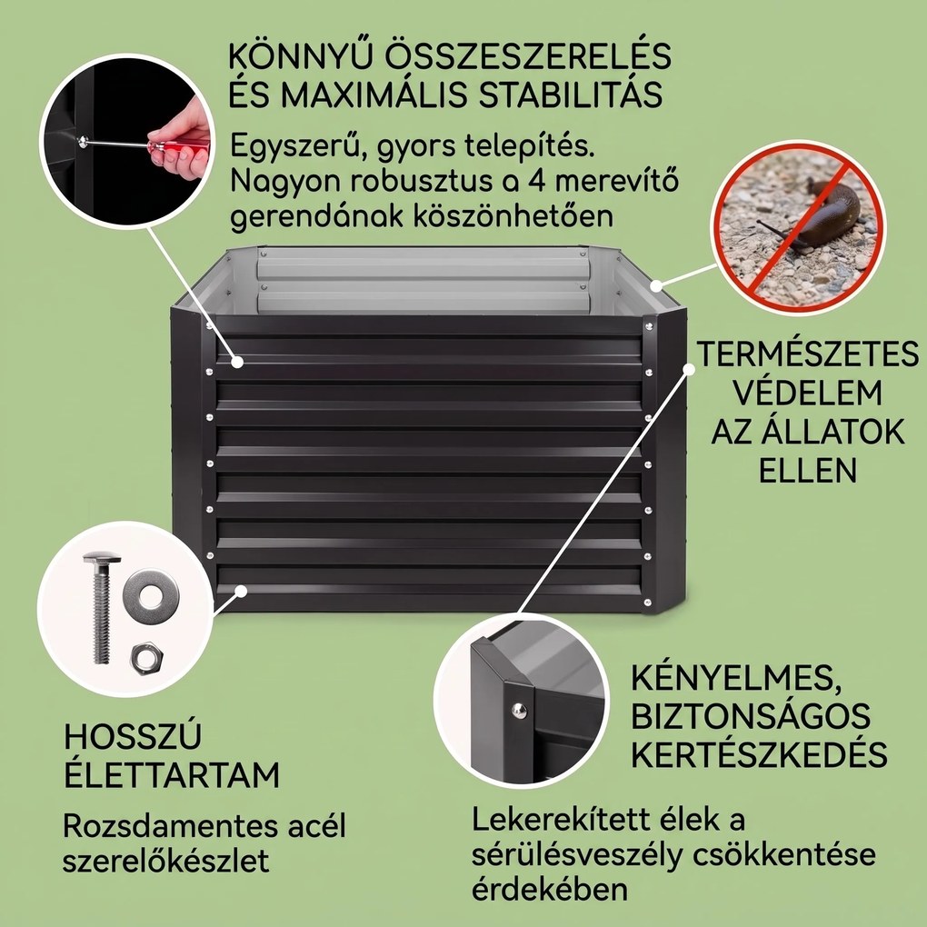 Blumfeldt Blum High Grow Straight, magaságyás, 100 x 60 x 100 cm, 600 l, acél