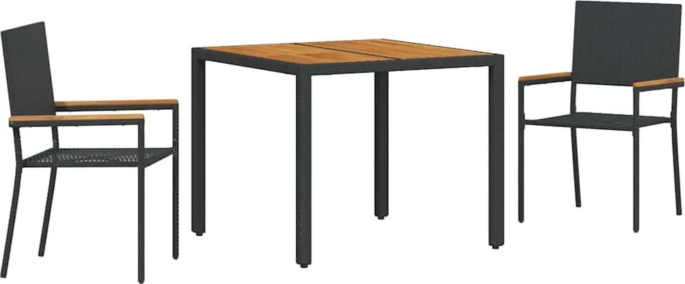 vidaXL Kert étkező szett 3 pcs Fekete polirattan