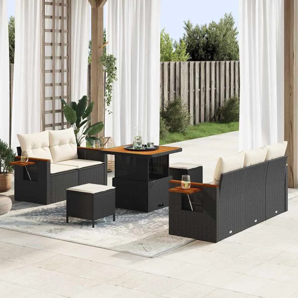 Kerti Kanapé Szett 8 pcs Fekete és krémszínű 80 x 80 x 71 cm