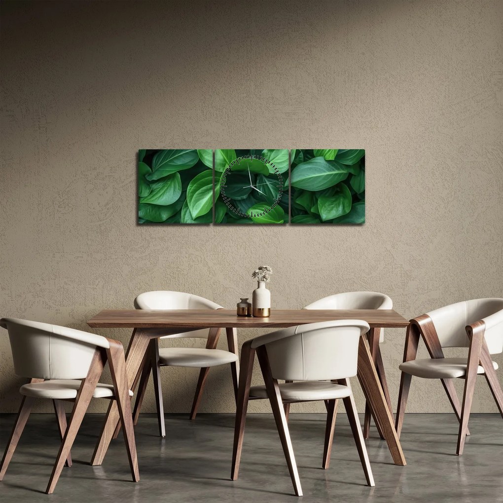 Kép - Zöld levelek (órával) (90x30 cm)