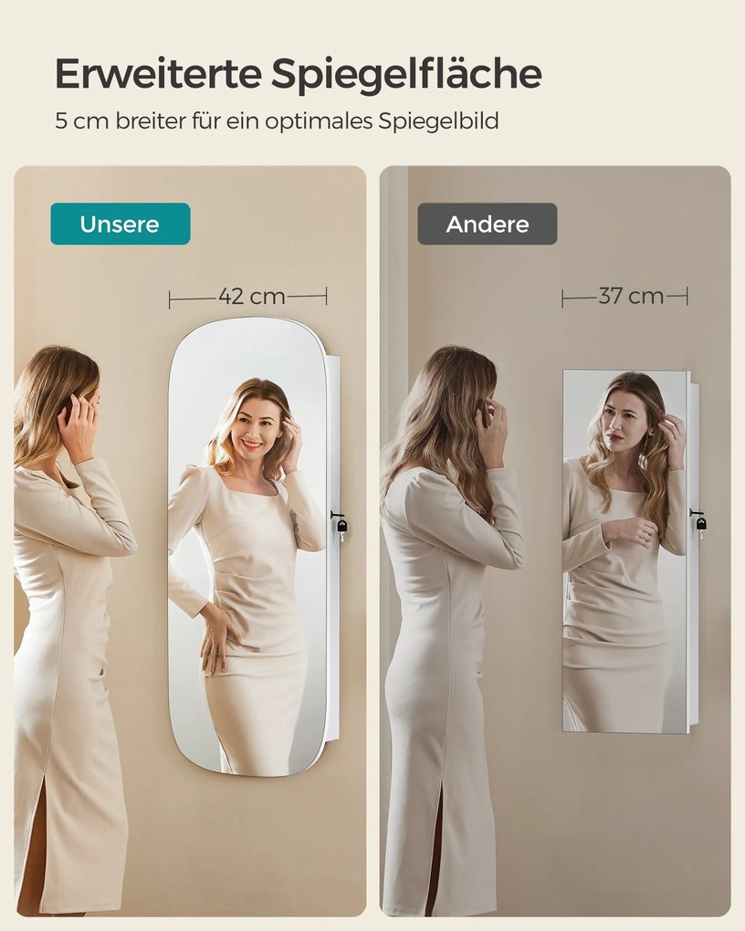 LED-es tükör ékszertárolóval 10×42×108 cm, fehér