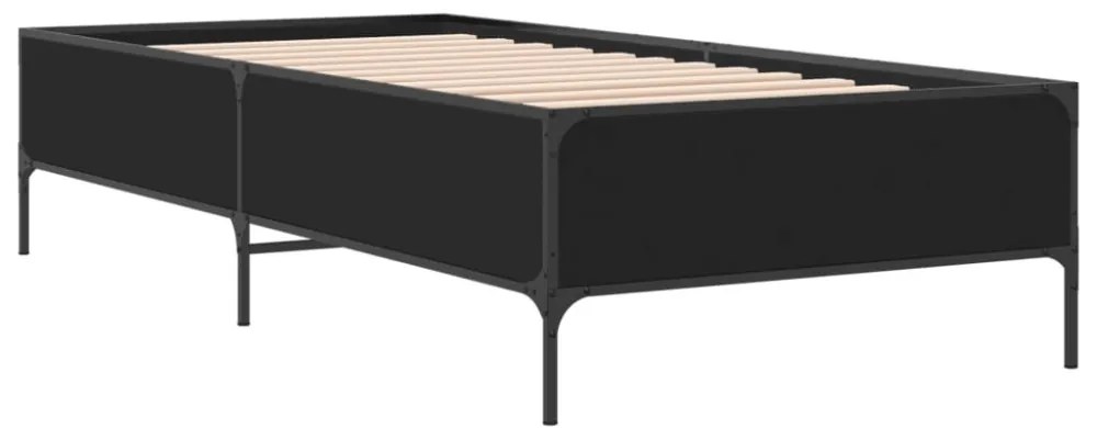 fekete szerelt fa és fém ágykeret 90 x 200 cm