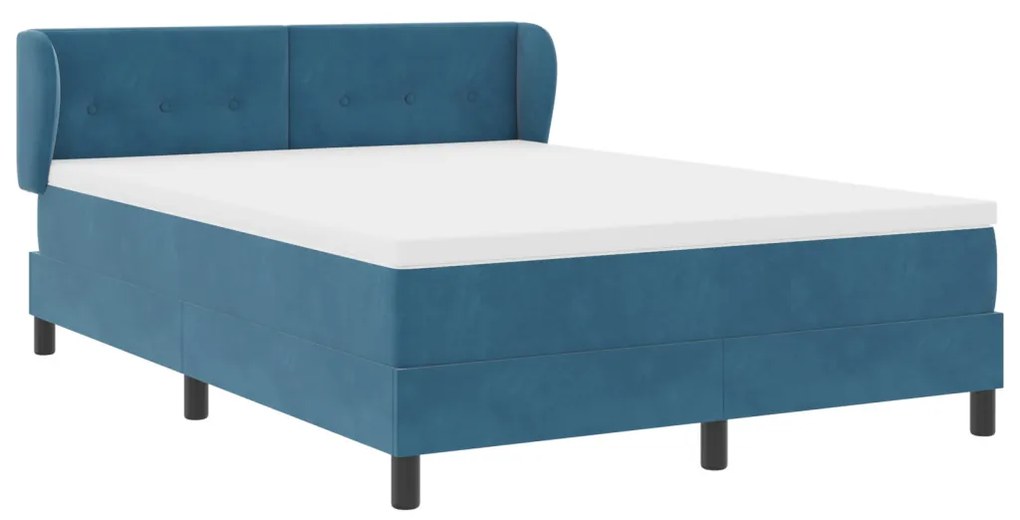 Boxspring Ágy Matraccal Sötétkék 140x200 cm Bársony