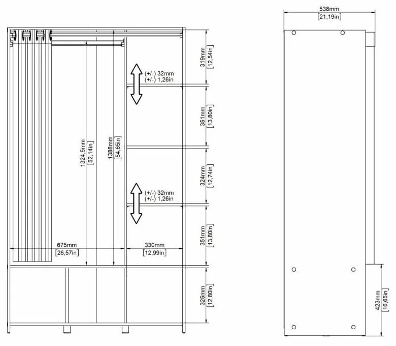 Fehér-bézs ruhásszekrény tölgyfa dekorral 105x180 cm Kit – Tvilum