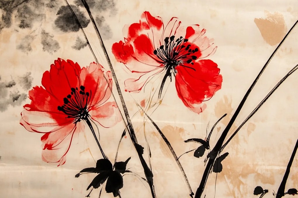 Vászonkép Canvas Grafika Virágok Pipacsok Piros Minimalizmus 60x40