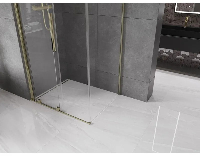 Mexen Velar, tolóajtós zuhanykabin 110 (ajtó) x 80 (fal) cm, 8mm átlátszó üveg, arany fényes, 871-110-080-01-50