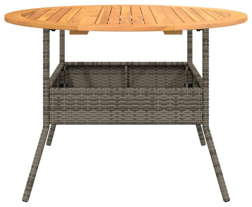 szürke polyrattan kerti asztal akácfa lappal Ø110 x 71 cm