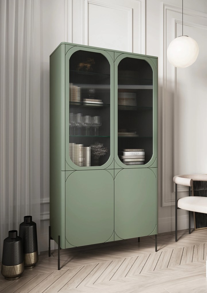 Sonatia vitrines szekrény 100 cm négyajtós - olívazöld