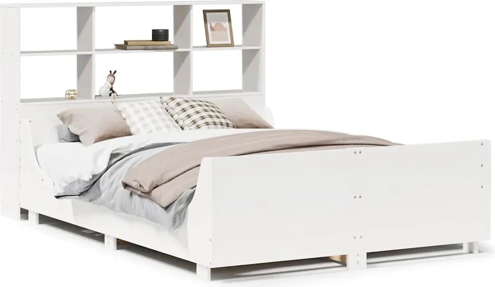 vidaXL fehér tömör fa könyvespolcos ágy matrac nélkül 140 x 200 cm