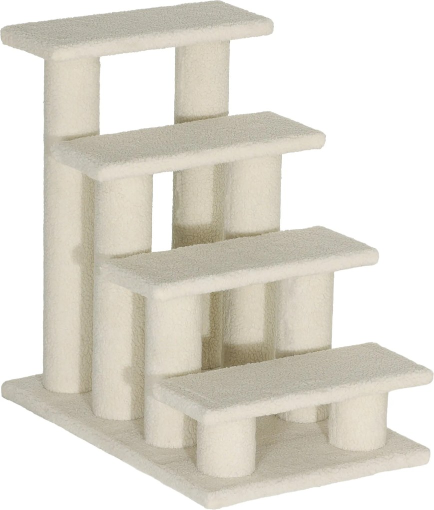PawHut Kisállat Lépcső Macska Lépcső Kutyák számára 4 Lépcső Krém 63,5x43x60cm | Aosom