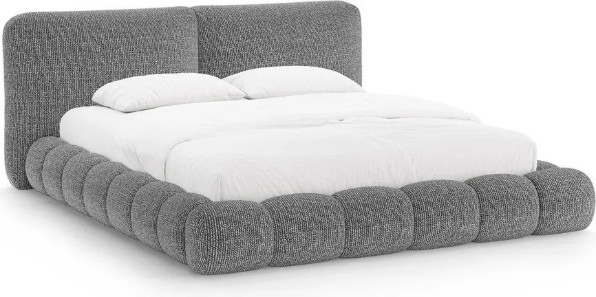 Sötétszürke kárpitozott ágyneműtartós franciaágy ágyráccsal 160x200 cm Solange – Micadoni