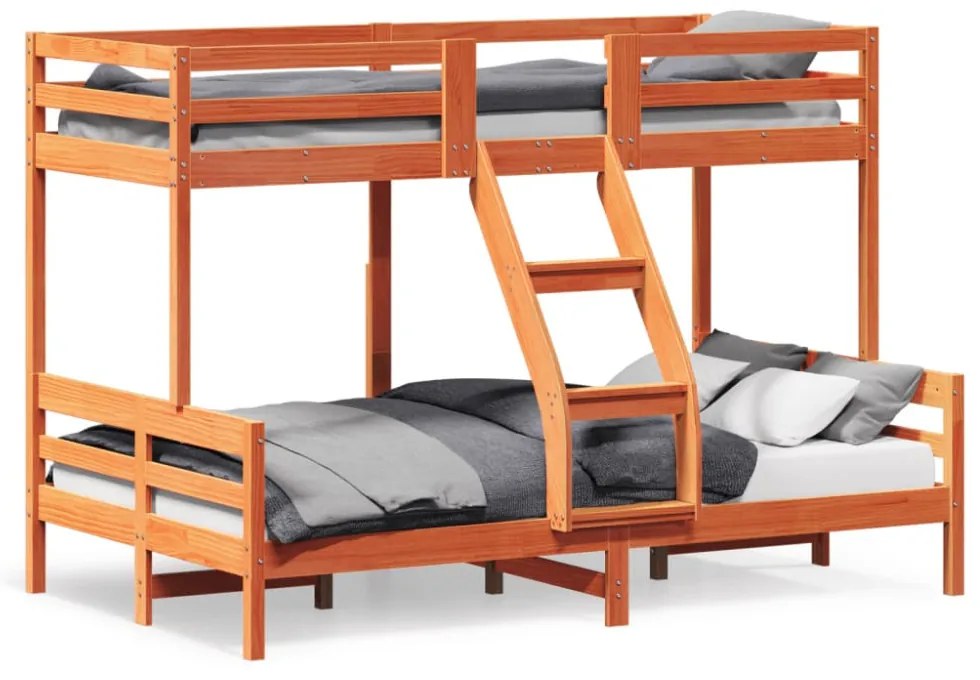viaszbarna tömör fenyőfa emeletes ágy 90 x 200/120 x 200 cm