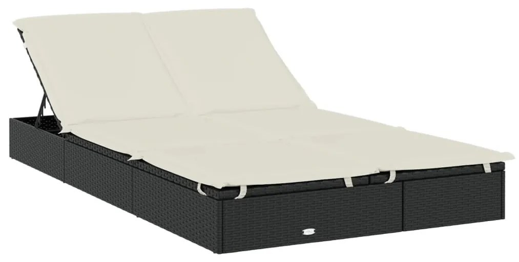 2 személyes fekete polyrattan napágy kerek tetővel 213x118x97cm