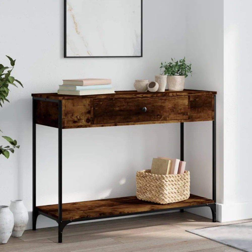 füstös tölgy színű szerelt fa tálalóasztal 100 x 34,5 x 75 cm