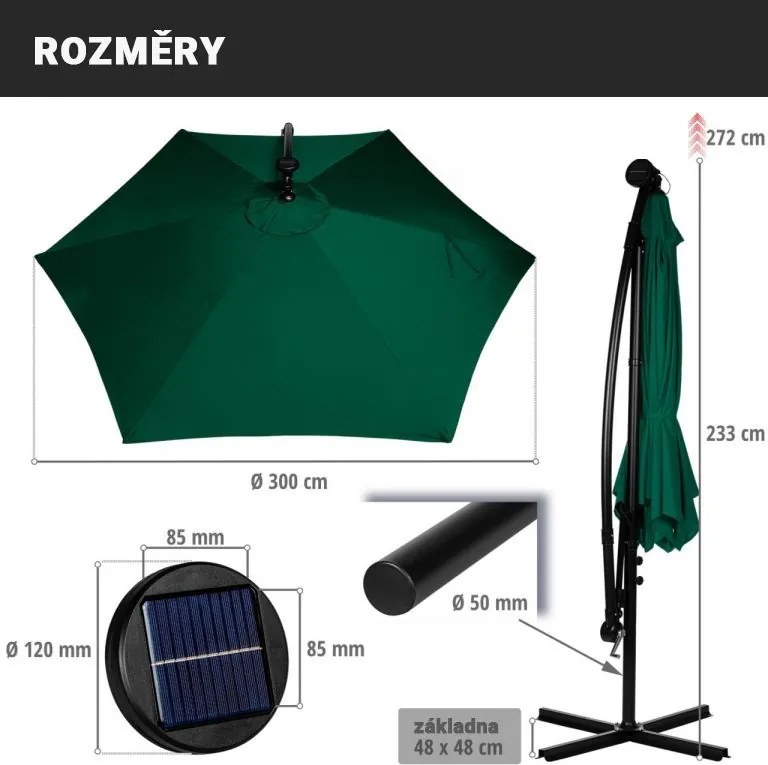 STILISTA Kerti napernyő fogantyúval LED 3 m khaki