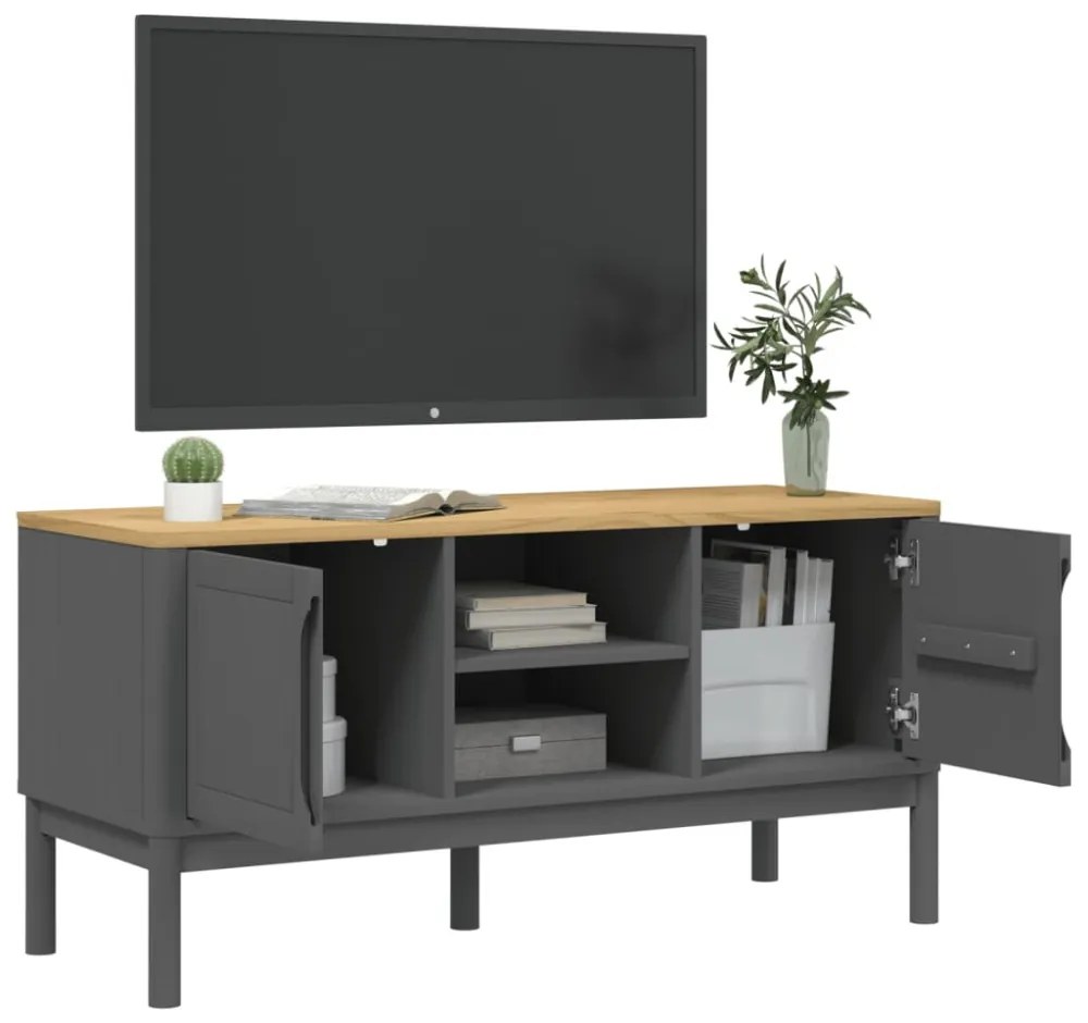 FLORO szürke tömör fenyőfa TV-szekrény 114 x 43 x 55 cm