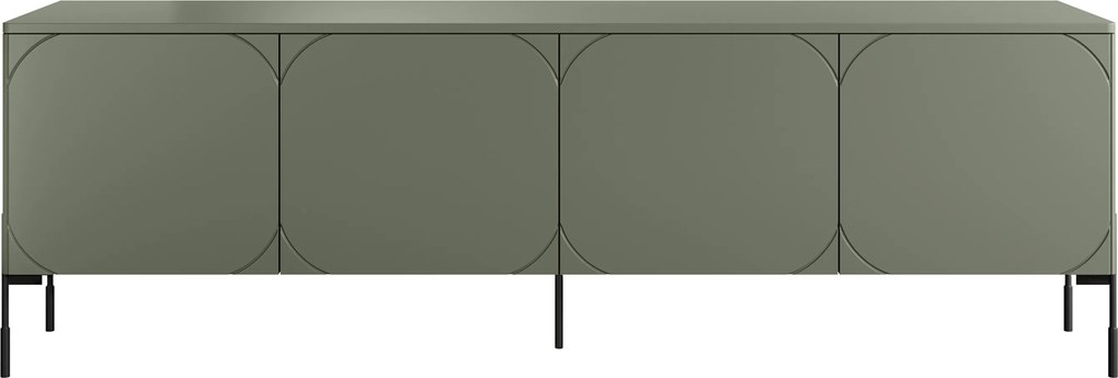 Sonatia TV-szekrény 200 cm négyajtós fém lábakkal - olíva
