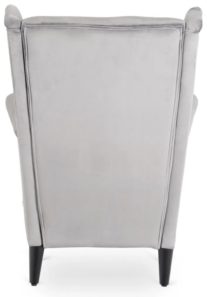 Elegáns Füles Fotel Lábtartóval Szürke Bársony Kárpittal. EVAN 2