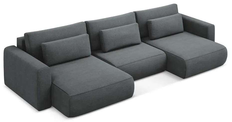 Sötétszürke kinyitható-tárolóhelyes (U alakú) sarokkanapé Kapua – Makamii