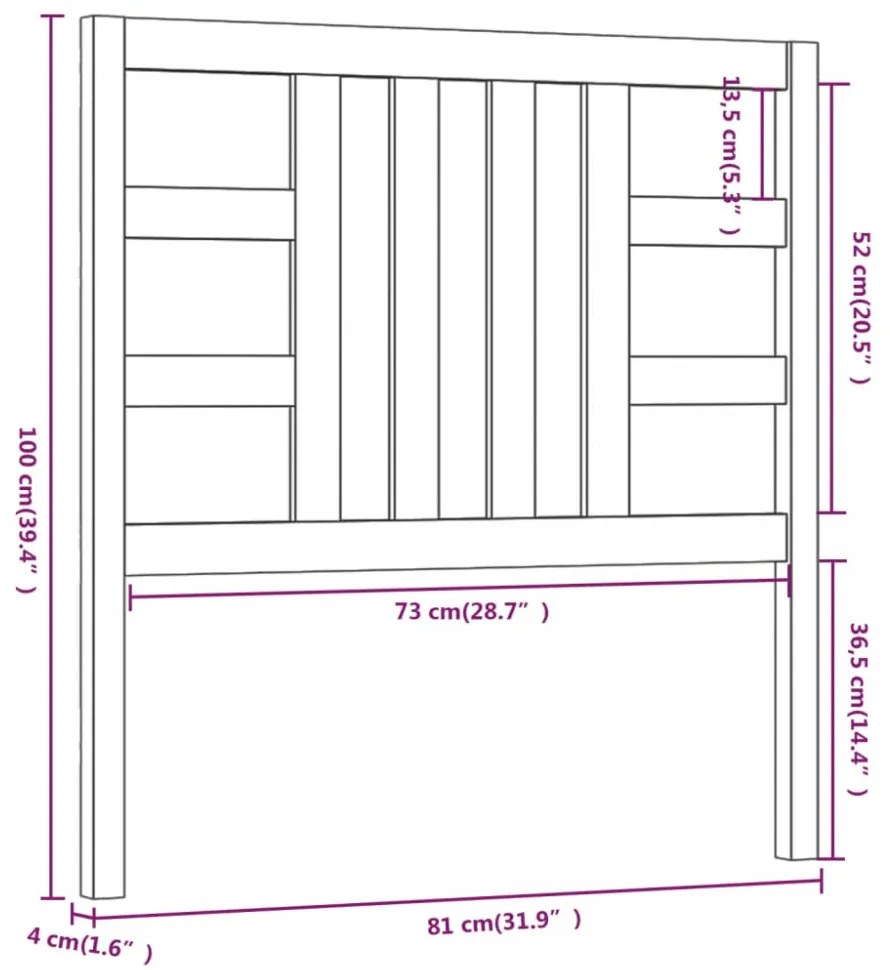 fekete tömör fenyőfa ágyfejtámla 81x4x100 cm