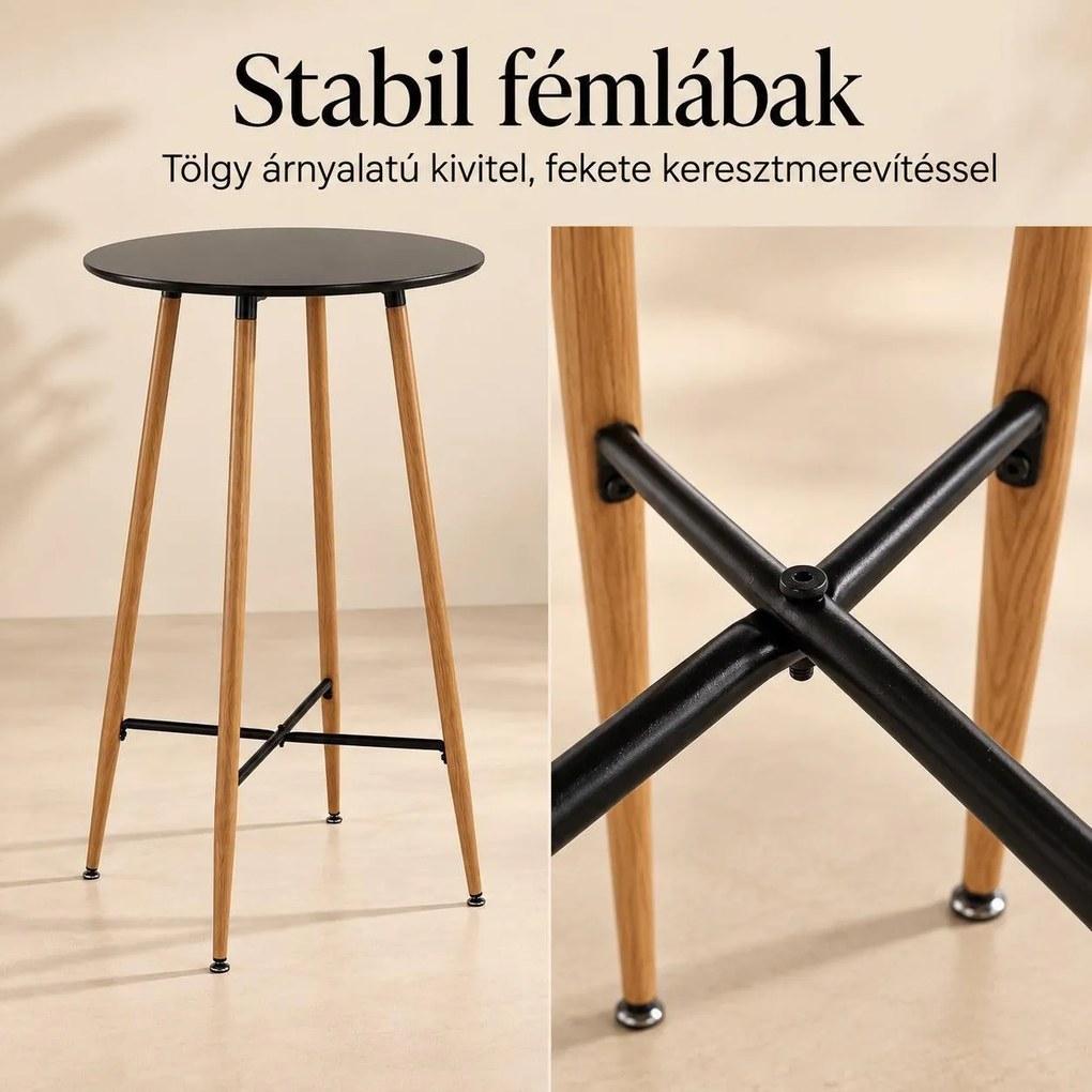 Bárasztal, kerek MDF asztallappal, Ø60 x 102 cm, fekete/tölgy