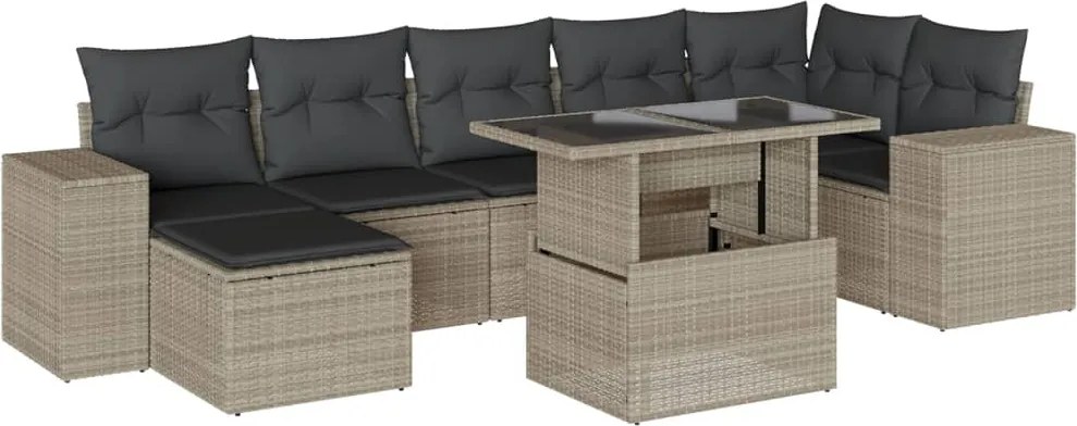 vidaXL 8 részes világosszürke polyrattan kerti ülőgarnitúra párnával