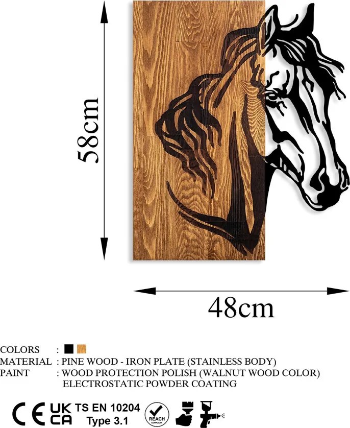 Horse fém fa fali dekoráció, 48×57 cm