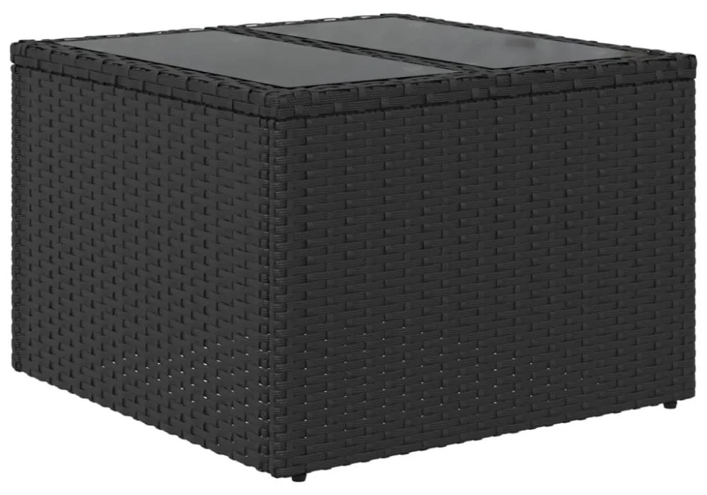fekete polyrattan üveglapos kerti asztal 55 x 55 x 37 cm