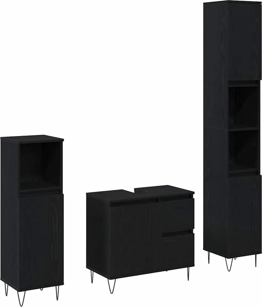 vidaXL Fürdőszoba bútor szett 3 pcs Fekete tölgy 30 x 30 x 190 cm