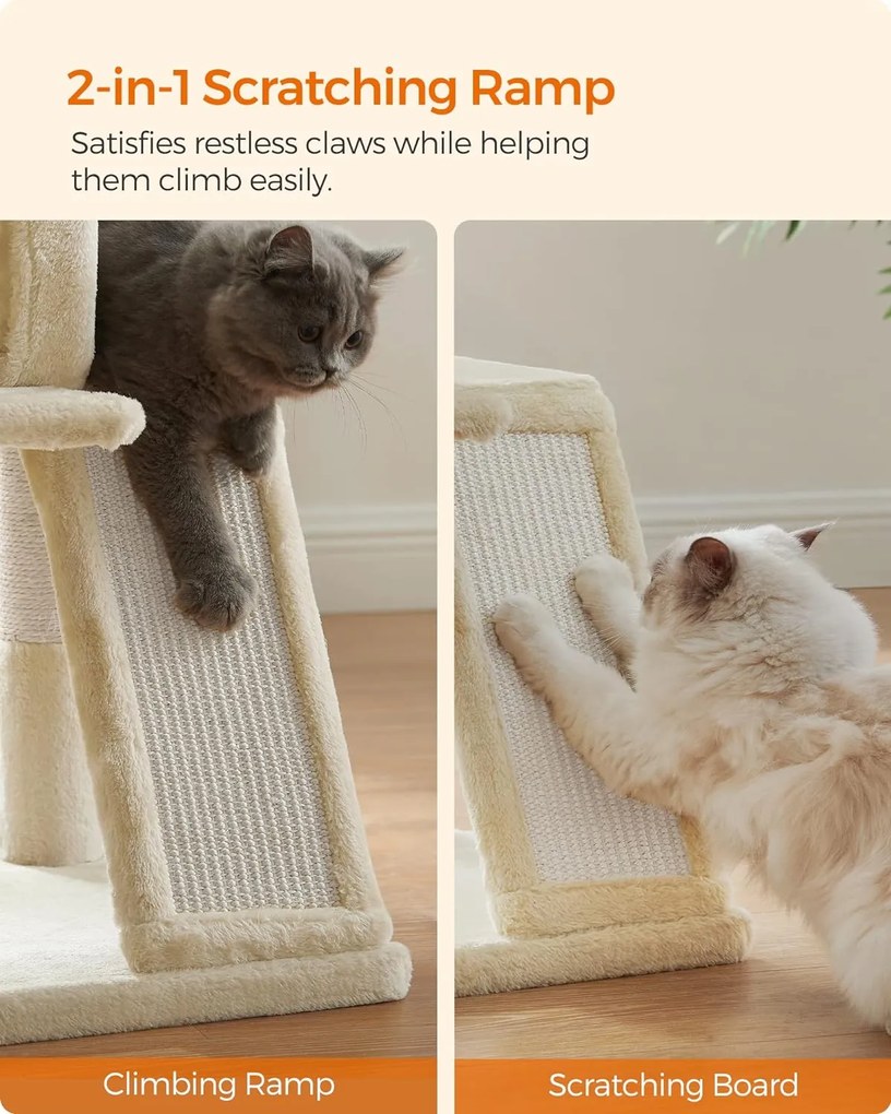 Feandrea macska kaparó, macskatorony nagy fekhellyel, bézs, 96 cm