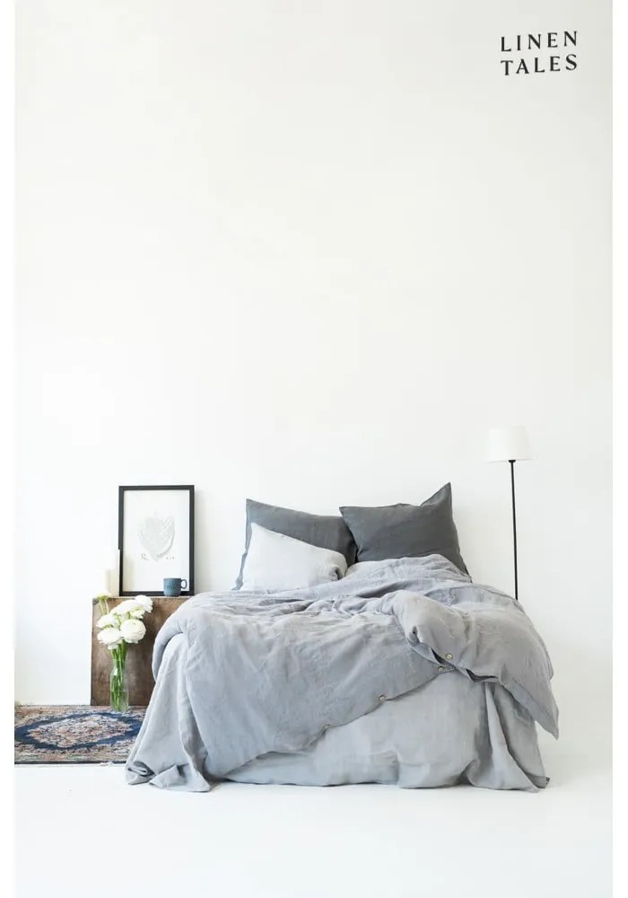 Világosszürke gumis len lepedő 160x200 cm Light Grey – Linen Tales