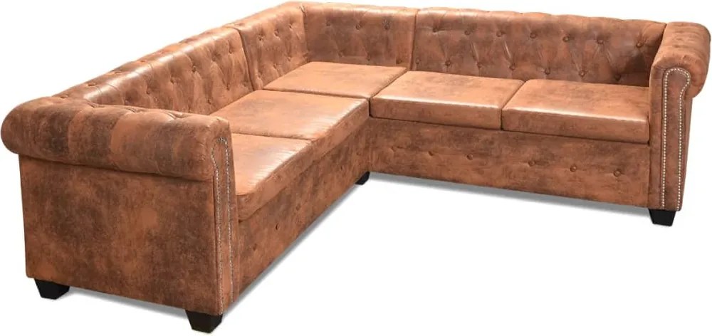 vidaXL 5 személyes barna műbőr Chesterfield sarokkanapé