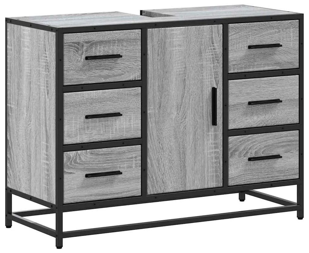 Szürke sonoma szerelt fa fürdőszobai mosdószekrény 80x33x60 cm
