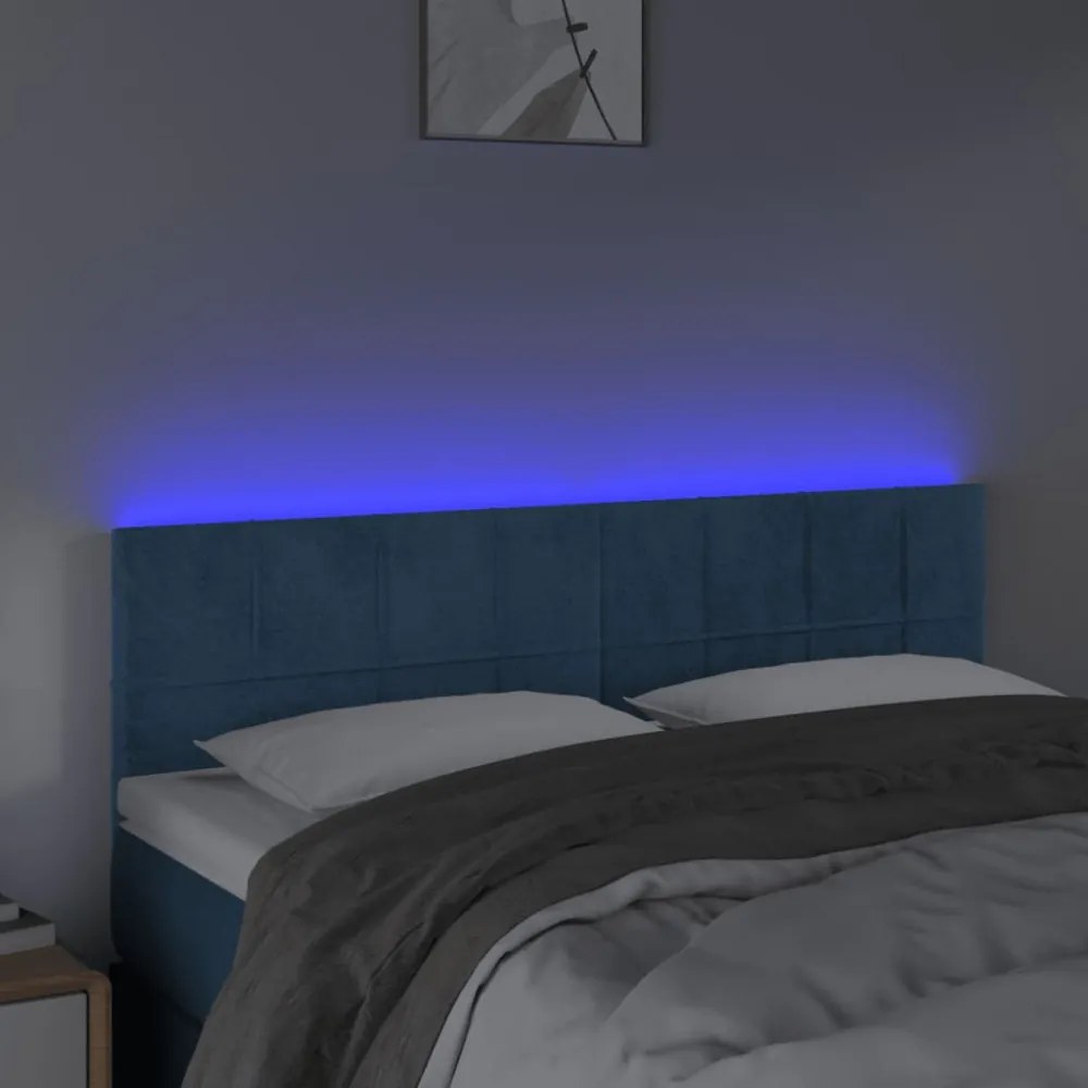 sötétkék bársony LED-es fejtámla 144x5x78/88 cm