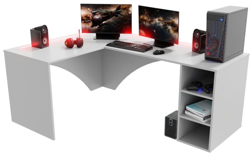 Sarok PC asztal Carbon (fehér) (B) (RGB LED világítással). 1054961