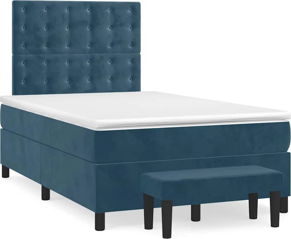 vidaXL sötétkék bársony rugós ágy matraccal 120 x 200 cm