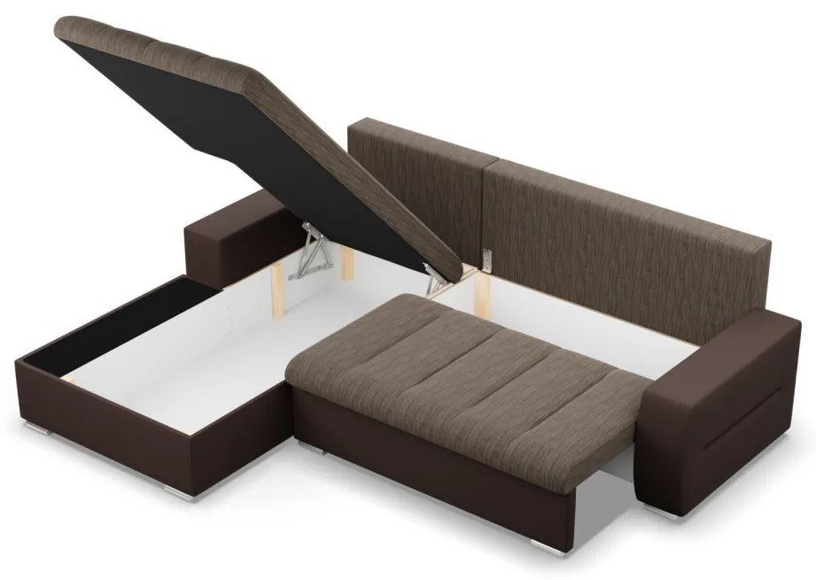 Toronto sarokkanapé, 2 ágyneműtartóval, fonott + műbőr, baloldali, barna