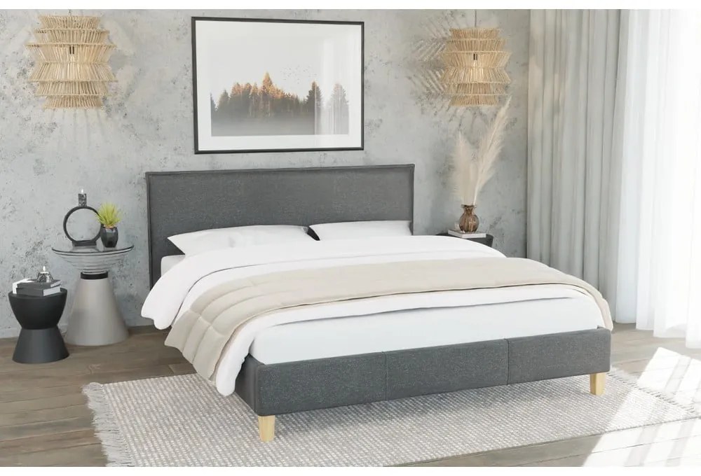 Sötétszürke kárpitozott franciaágy ágyráccsal 180x200 cm Tina – Ropez