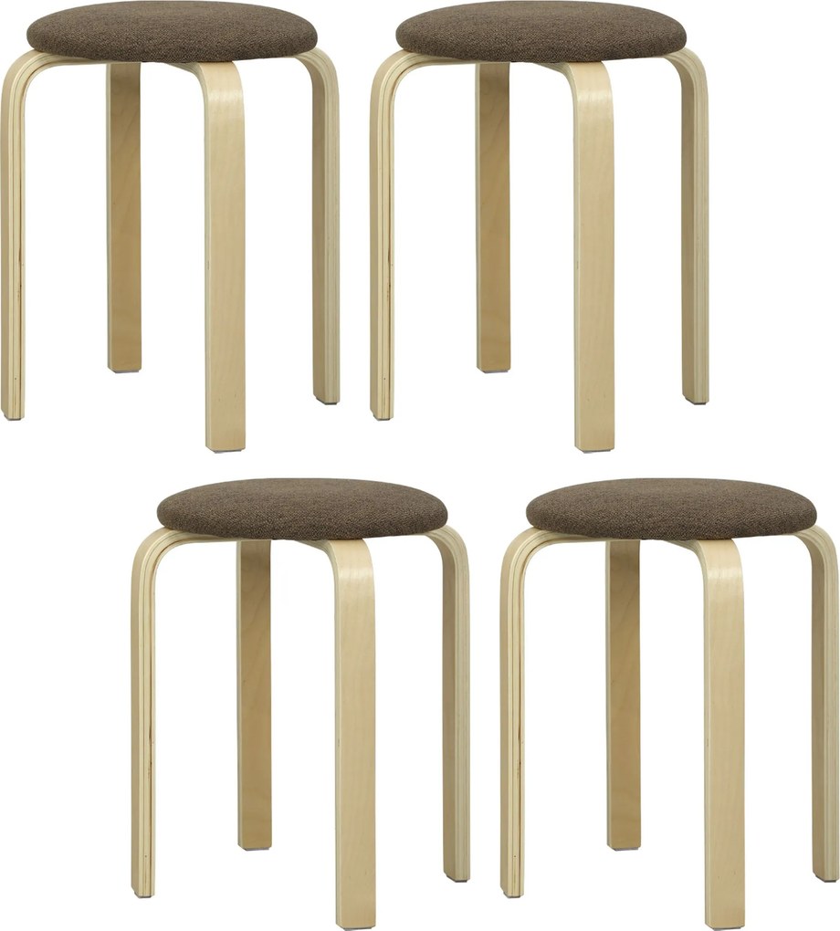 HOMCOM 4 darabos Stacking Kerek Fa Sztólt Kárpitozott Üléssel, Étkező, Hálószoba, Iroda és Nappali Barna és Természetes | Aosom