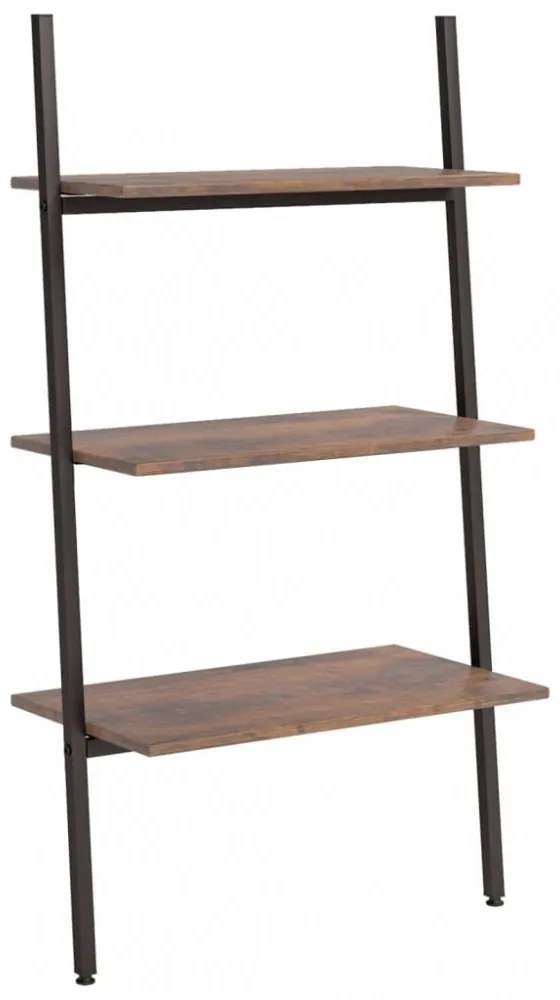 3 szintes sötétbarna és fekete létrapolc 64 x 34 x 116 cm