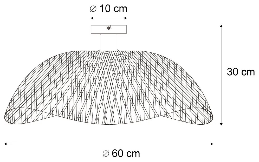 Art Deco mennyezeti lámpa fekete és természetes bambusz 60 cm - Alka