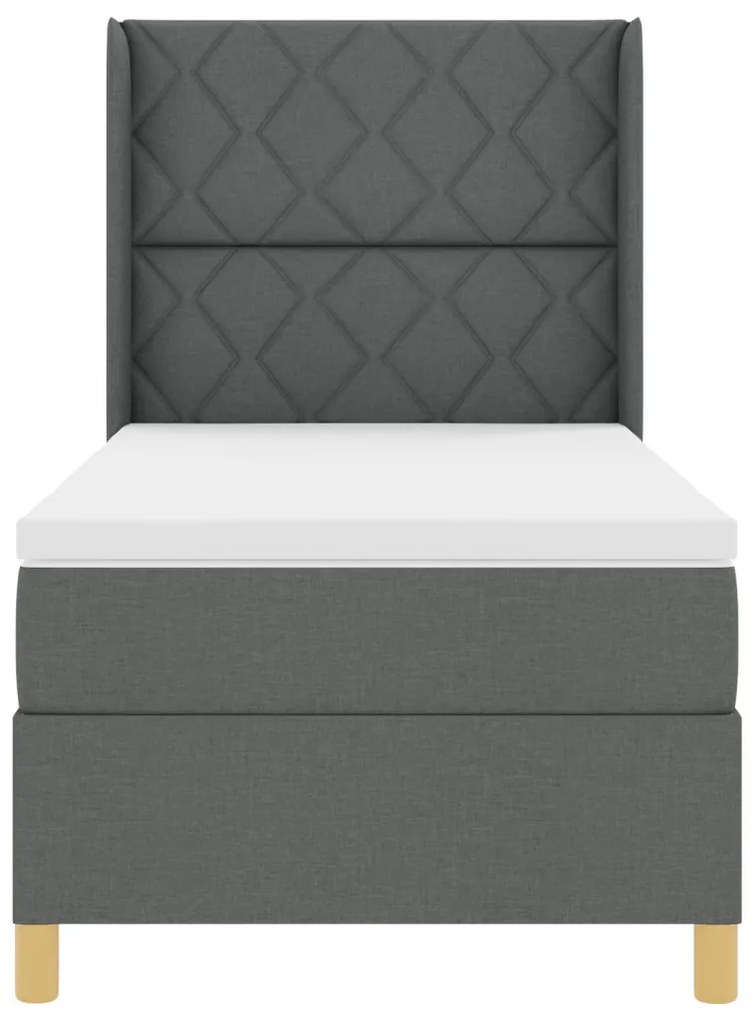 Boxspring Ágy Mattal és LED Fekete Szürke 90x200 cm Pamut