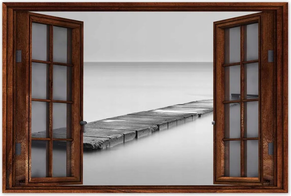 Poszter 60x40 Híd Tenger Fekete-fehér