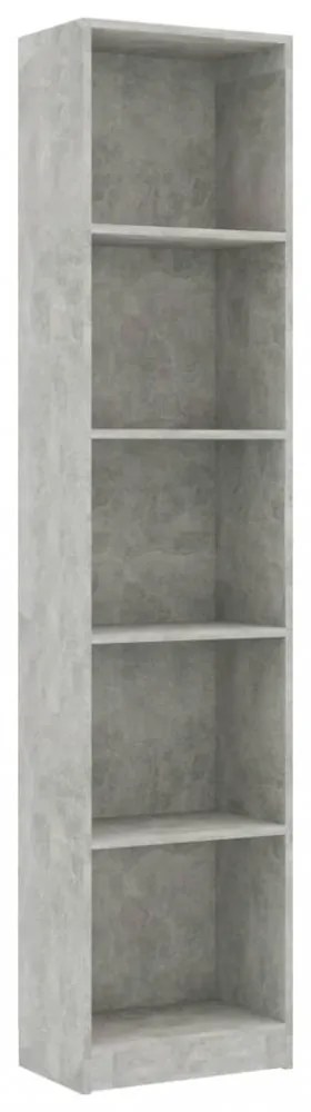 5-szintes betonszürke szerelt fa könyvszekrény 40 x 24 x 175 cm
