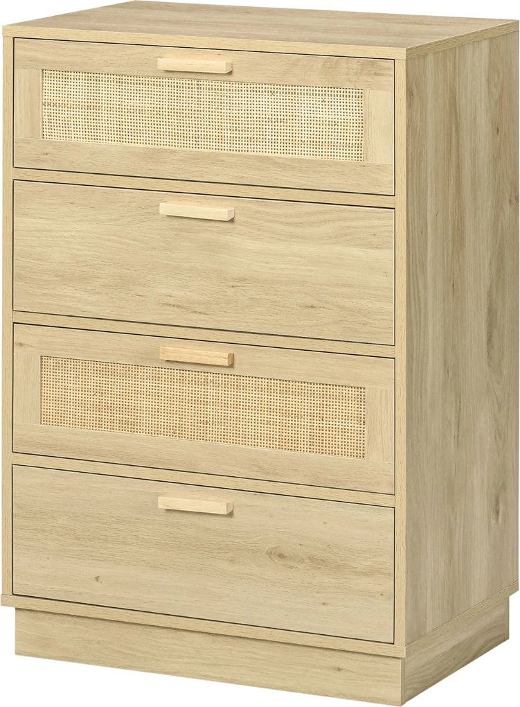 HOMCOM Éjjeliszekrény Rattán Hálós Fiókokkal Bojtstílusú Hálószobai Komód Állványzattal 60x38x88,5 cm Természetes | Aosom