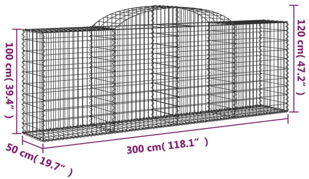 8 db íves horganyzott vas gabion kosár 300 x 50 x 100/120 cm