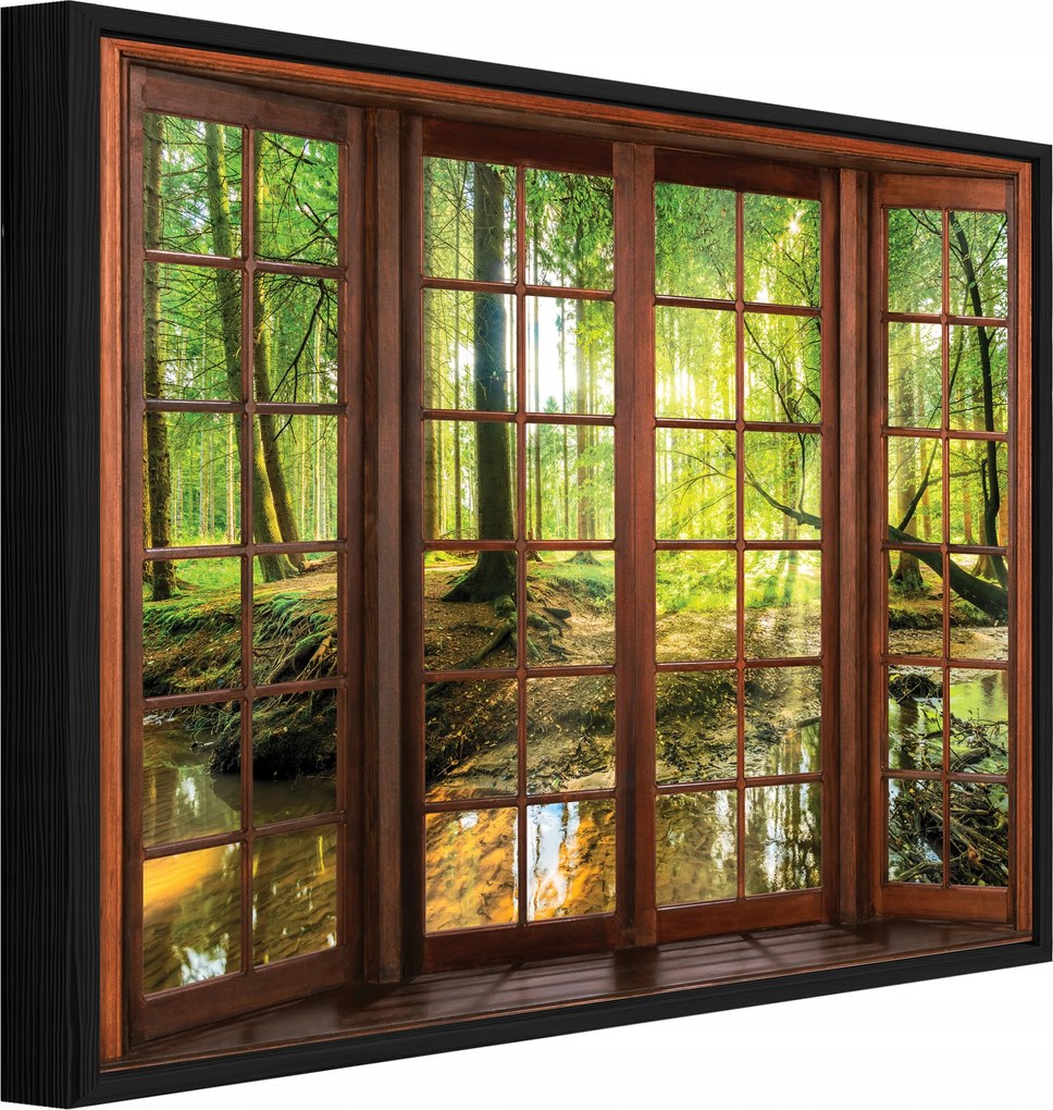 Vászonkép Fekete Keretben Ablak 3D Erdő Természet Nappali Hálószoba 120x80
