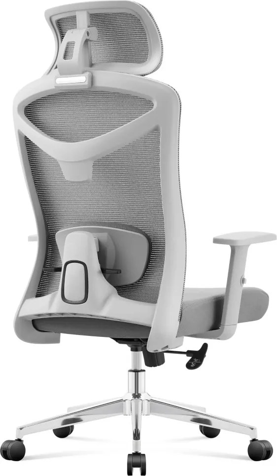 Ergonomikus irodai forgószék, deréktámasszal, 2D háttámla hálós anyaggal, szürke