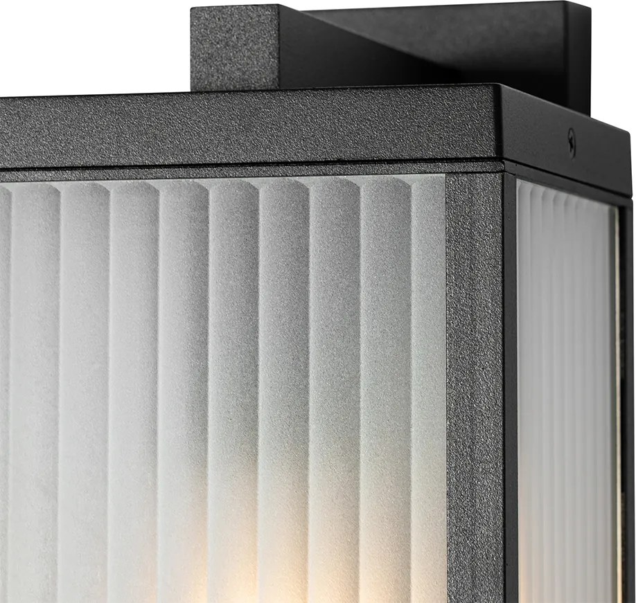 Kültéri fali lámpa fekete bordázott üveggel és mozgásérzékelővel - Charlois